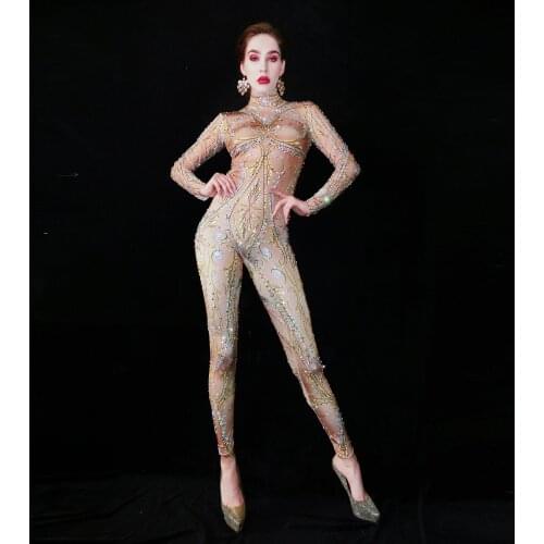 2019 New High quality Women Club Party Long Jumpsuit Outfit Costumes Birthday Celebrate Dance Bar Prom Singer Cloth
