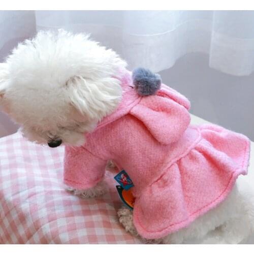 Pet clothes dog cat autumn winter new pink princess skirt small and medium-sized dog rabbit ear warm woolen skirt Dog clothes