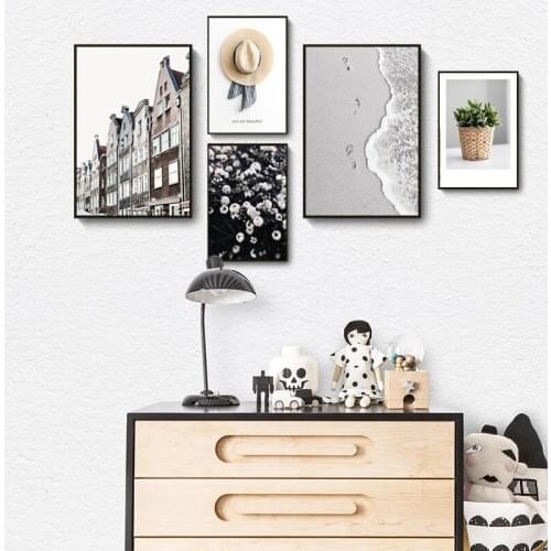 Landscape The Beaches The Magnificent Buildings And Green Plant Canvas Painting Wall Picture Poster Living Hotel Room Decoration