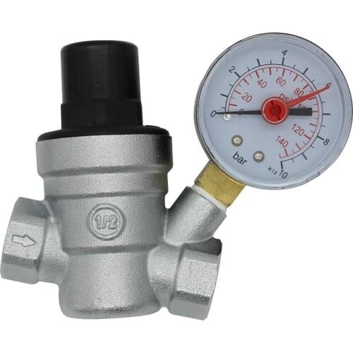 Water pressure reducer reducing valve regulator with gauge manometer 1/2 3/4 inch chrome