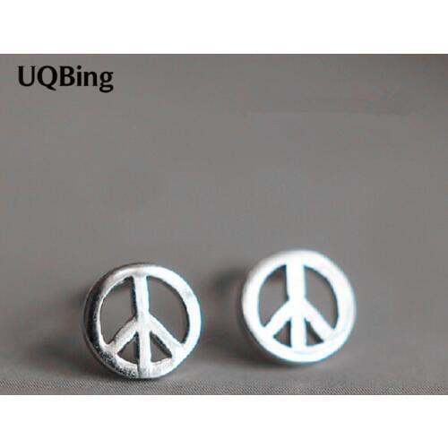 Free Shipping Fashion Arrow Round Silver Earrings 925 Sterling Silver Peace Sign Stud Earrings Jewelry Pendientes Brincos