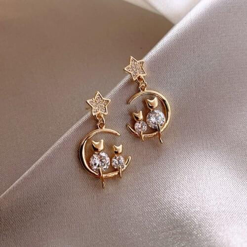 Cat Ear Stud Korean Temperament Moon Net Red Ear Stud Senior Sense Earrings 2020 New Style Fashion