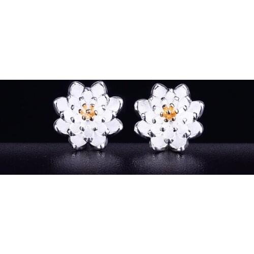 SMJEL New Fashion Lotus flower stud earrings for women Brincos Pendients Blossom Flowers Jewelry gifts SYED147