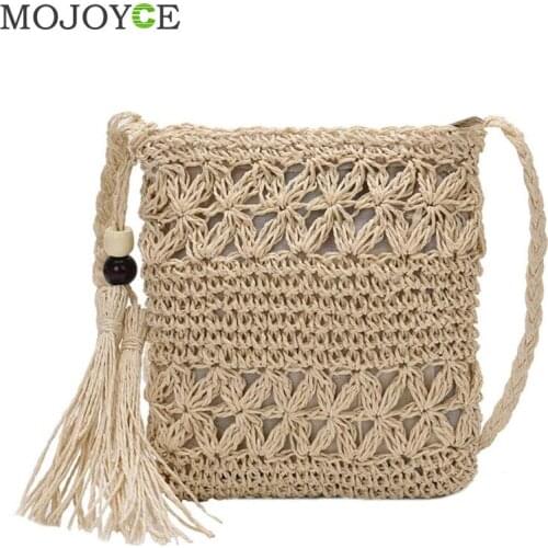 Women Messenger Bags Hollow Out Woven Single Shoulder Crossbody Bag Casual Tassel Beach Straw Bag for Women bolsa feminina