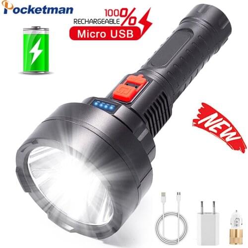 Large Searchlight LED Flashlight USB Rechargeable Torch Lanterna Built-in Battery Portable Concentrating Long-range Flashlight