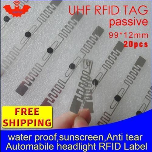UHF RFID tag sticker automotive lighting EPC6C 915mhz868mhz860-960MHZ 20pcs free shipping Sunscreen adhensive passive RFID label