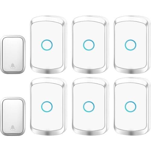 WEMEDA Self-powered Waterproof Wireless Doorbell with No Battery EU US UK Plug Cordless Door Bell 2 button 6 Receivers 60 Chimes