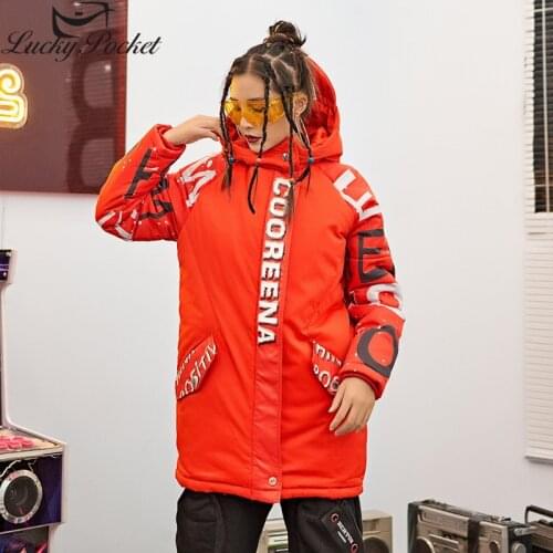 Women Winter New Hooded Wadded Cotton Jacket Female Casual Thick Long Sleeve Parka Fashion Letter Print Harajuku Loose Coat Z996