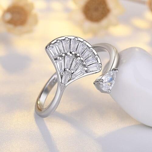 New Fashion Ginkgo Leaves Open Rings For Women CZ Stone Simple Style Finger Ring Female Trendy Wedding Ring Accessories Jewelry