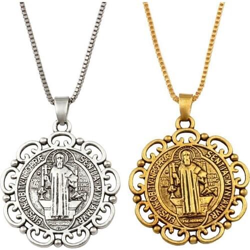 10pcs / lot Antique gold Saint San Benedetto Cross Charm Pendant Necklaces 24 inches Chains Jewelry DIY A-238d1