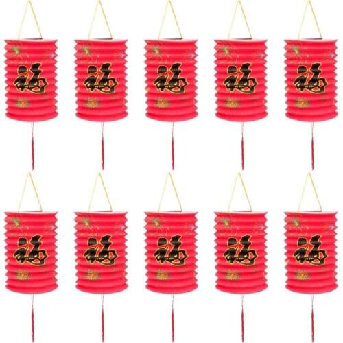 10PCS Chinese New Year Spring Festival Paper Lantern Decorative Chinese Style Paper Lanterns New Year Hanging Festive Decoration