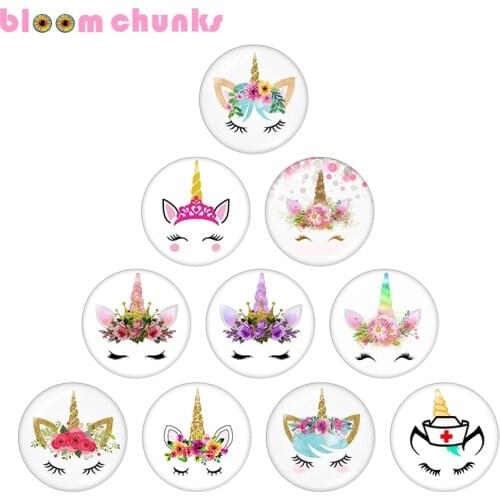 Unicorn girls Flower 10pcs mixed 12mm/18mm/20mm/25mm Round photo glass cabochon demo flat back Making findings A5339