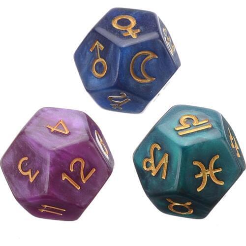 3pcs 2.5*2.5cm Pearl 12-sided Astrology Zodiac Signs Dice For Constellation Divination Toys For Astrologers Magical Tools