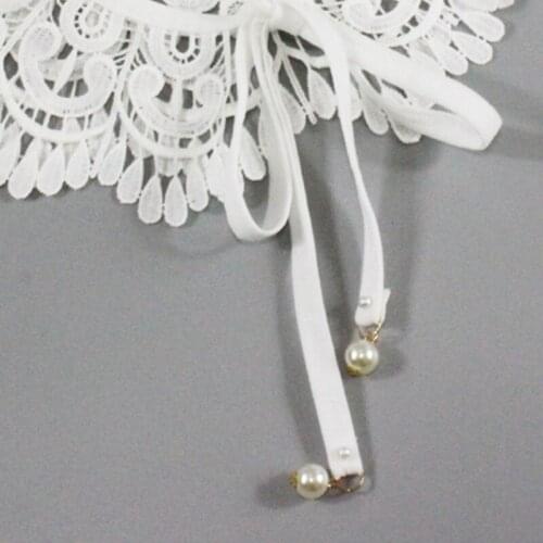 40GC Women Hollow Out Embroidery Floral Lace Fake Collar Shawl Wrap Water Drop Tassel Trim Elegant Half Shirt Necklace Dickey