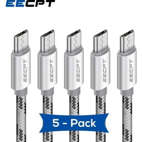 EECPT 5 Pack Micro USB Cable for Samsung S7 Xiaomi Huawei Fast Charging Data Cord USB Charger Wire Microusb Mobile Phone Cables
