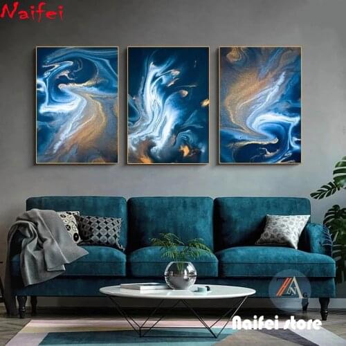 5D DIY Diamond Painting Abstract Blue Landscape Diamond Embroidery Cross Stitch Rhinestone Mosaic Christmas Gift Wall Art Decor