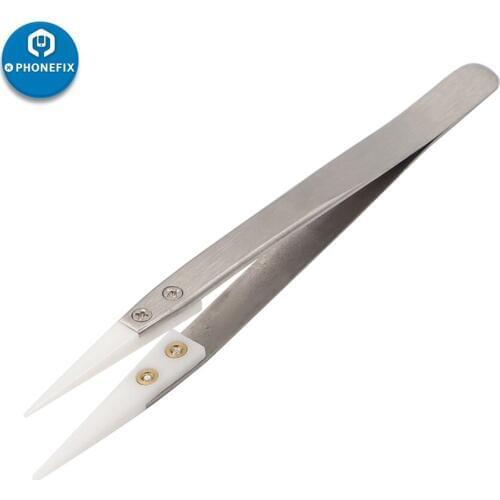 Anti-Static Ceramic Tweezers Heat Resistant Non Conductive Tweezers Insulated Straight Curved Tip For Phone Repair