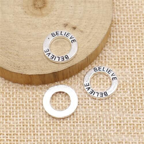 Free shipping 59pcs 14mm antique silver believe ring charms diy retro jewelry fit Earring keychain hair card pendant accessories