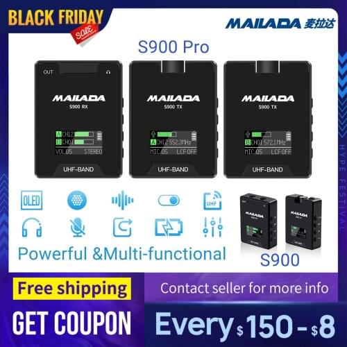 Mailada S900 Pro UHF wireless microphone TX RX for DSLR Smartphone Vlog Interview iPhone Android PK Rode comica saramonic BOYA