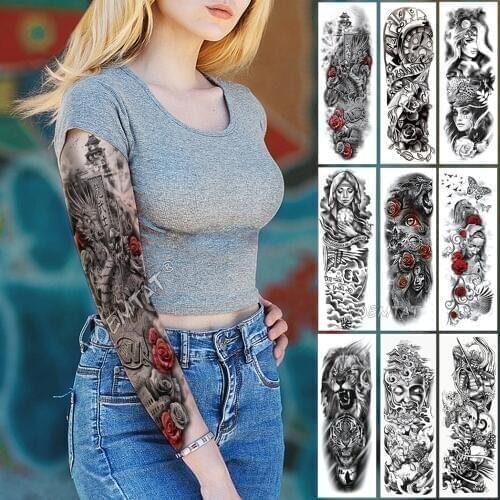 Large Arm Sleeve Tattoo R Dragon Warrior Flag Waterproof Temporary Tattoo Sticker Victory City Men Full Rose Totem Tatoo