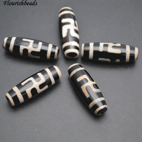 10x30mm Natural Black Agate Long Rice Shape Tibetan DZI Stone Loose Beads Carved Buddhist Words 20pc per lot
