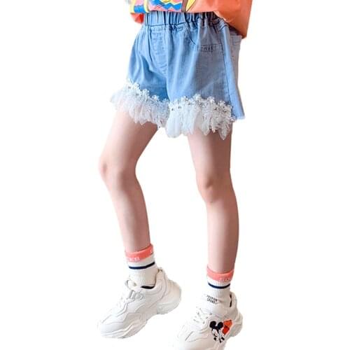 Girls Jeans Pearls Childrens Jeans For Girl Lace Jeans Kid Summer Childrens Jeans Clothes 6 8 10 12 14