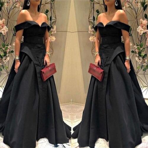 Elegant Simple Black A-Line Prom Dresses Off-The-Shoulder Cheap Floor Length Prom Party Dress Evening Gowns Custom Made