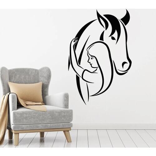 Horse Head Wall Decal Girl Pet Animal Love Home Interior Decor for Kids Bedroom Nursery Door Window Vinyl Stickers Mural Q289