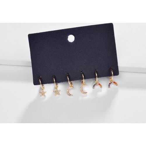 LUNA CHIAO Fashion Jewelry Sparkling Star Moon Rainbow Pendant Hoop Earrings Set