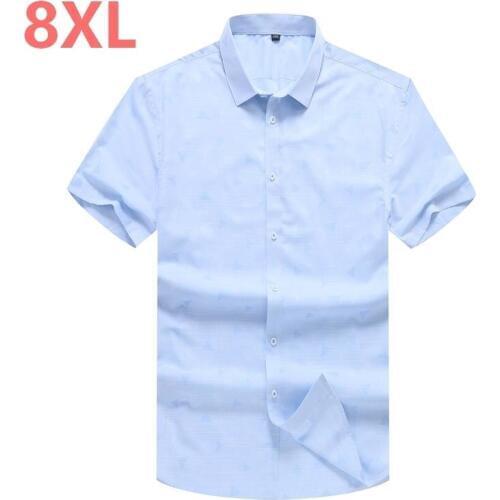 10XL 8XL 6XL 5XL Mens Short Sleeve Regular-fit Oxford Print Dress Shirt High-Quality Thin Smart Casual Factory-direct-clothing