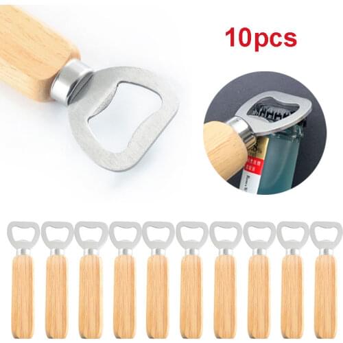 10PCS Wooden Handle Can Opener Kitchen Bottle Opener For Drink Wine Beer Glass Bottle Cap Bar Tools Wedding Party Favors Gift