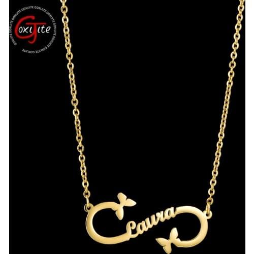 Goxijite 2020 New Customized Name Necklace For Women Stainless Steel Butterfly Infinity Name Necklace For Lover Gift