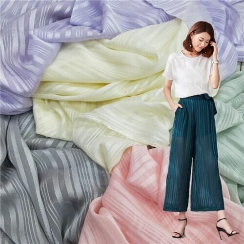 Translucent silver stripe chiffon fabric lace vertical dress designer fashion fabric