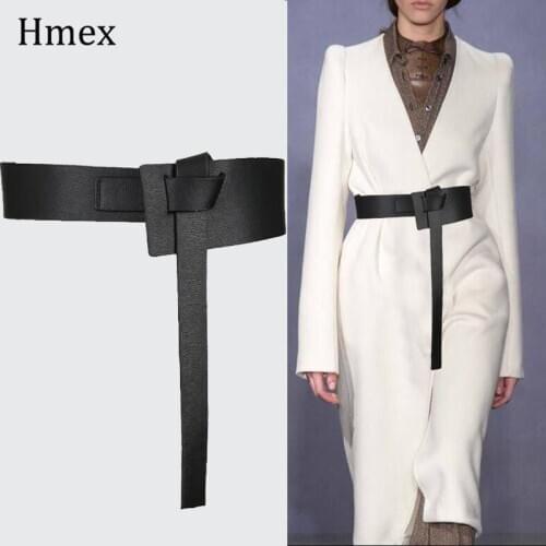 Trendy Design Black Wide Women Knotted Waistbands leisure long PU leather Red Belt cummerbunds lady Dress Belts Clothing Decorat