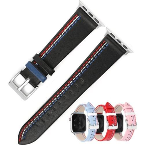 Soft Leather Strap for Apple Watch iWatch 6 5 4 3 2 1 SE 38mm 42mm 40mm 44mm Men Women Stitching Replacement Bracelet Wrist Band
