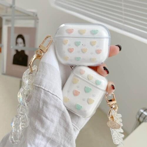 Colorful Hearts Love Transparent Clear Case for AirPods 2 Pro 3 Cases Earphone Charging Box Accessories Crystal KeyChain Funda