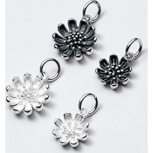 925 Sterling Silver Pretty Matte Color Daisy Dangle Charm Craftwork Flower Silver Pendant Decoration DIY Jewelry Making Supplier