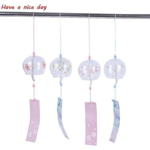 Sakura Cherry Blossom Pattern Japanese Style Glass Wind Chimes Hanging Craft Wind Bell Home Decor