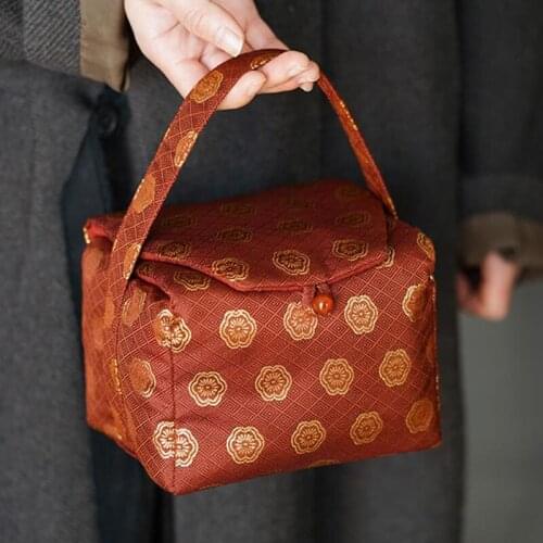 Palace Style Teaware Storage Bag Pure Cotton Brocade Pack Travel Bags Teacup Teapot Handle Pack Chinese Storage Sack Crafts Gift