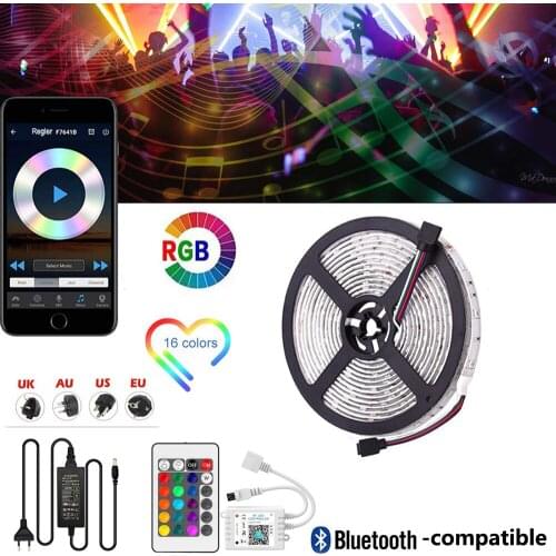 LED Strip Lights Timing Music Control Bluetooth RGB LED Light 5050 SMD Ribbon diode tape Phone APP IR Controller power 12V 24V