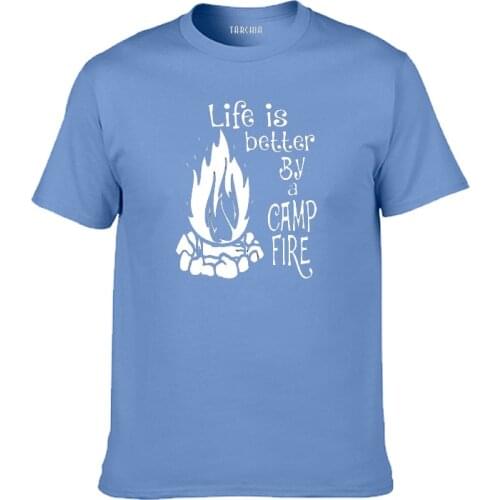 TARCHIA 2021 New Male Life Is Better By A Camp Fire t-shir Cotton Men Short Sleeve Boy Casual Homme Tshirt Tops Tees Plus