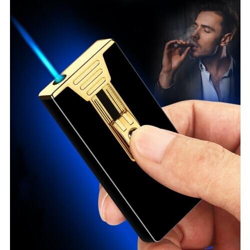Ultra-thin Metal Flint Lighters Gas Gasoline Lighter Butane Turbo Jet Torch Lighter Cigar Cigarettes Windproof Lighter Gadgets