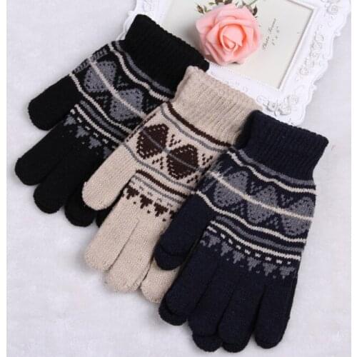 Knitted gloves stall winter plus velvet warmth full-finger touch screen gloves reflective wool gloves