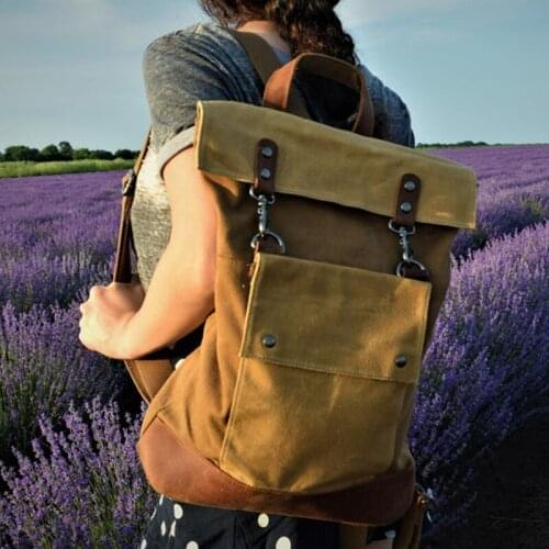 Japanese Retro Backpack Canvas with First Layer Cowhide American Retro Color Matching