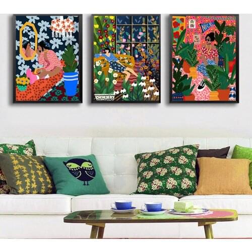 Nordic Colorful Girls Canvas Paintings Modern Fashion Wall Art Prints Poster Living Room Decorative Paintings Wall Home Decor
