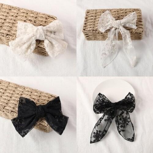 Black White Embroidery Flowers Hairpin Women Lace Bowknot Duckbill Clip/Spring Clip Headwear Ponytail Holder Hair Accessories