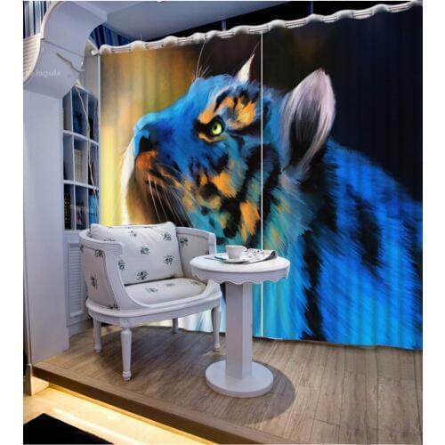 Curtains For Parlor Blackout Fashion Oil Painting Blue Tiger Customized 3D Curtain 3D Bathroom Shower Curtain Decorative