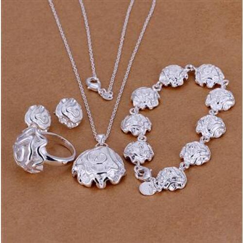 Factory price top quality S925 sterling Silver color fashion roses suit Silver color foreign trade four suit S270