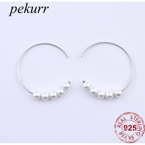 Pekurr 925 Sterling Silver 5 Freshwater Pearl Hoop Earrings For Women Accesories Long Round Earring Dangle Fashion Jewelry