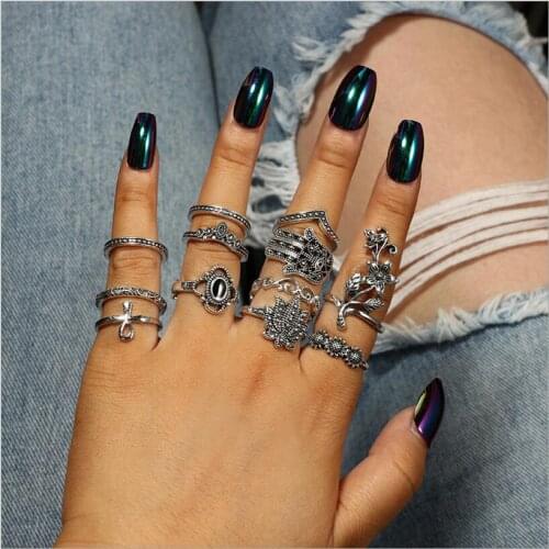 Boho Flower Midi Finger Rings Set for Women Punk Hollow Out Sliver Knuckle Rings Bague Femme Jewelry Gift 12pcs/lot